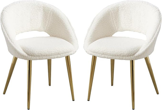 KCC Fluffy Desk Chair Set of 2, Faux Fur Accent Chair, Comfy Modern Leisure Armchair No Wheel, Upholstered Elegant Fuzzy Chair with Metal Legs for Teens Women Girls, Home Vanity Makeup Office Chair