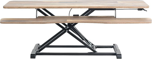 VIVO 48 inch Desk Converter, K Series, Height Adjustable Sit to Stand Riser, Dual Monitor and Laptop Workstation with Wide Keyboard Tray, Reclaimed Wood Top, Black Frame, DESK-V048KP