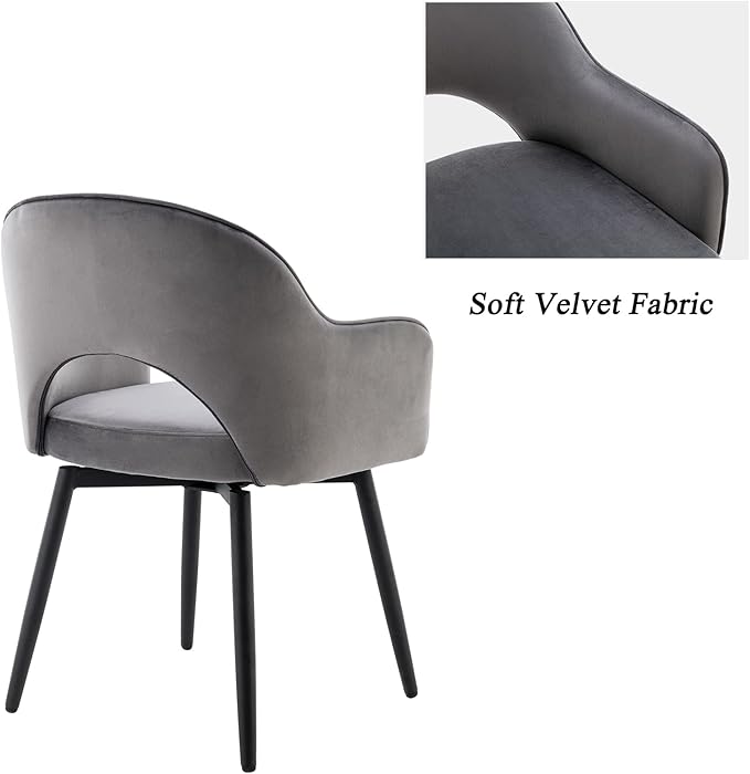 DUOMAY Swivel Dining Chair Set of 2, Velvet Upholstered Side Chair Modern Accent Guest Chair Home Office Desk Chair with No Wheels for Dining Room Living Room Office, Grey