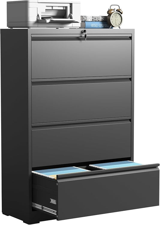 4 Drawer Lateral File Cabinets,Metal Filing Cabinet for Home Office,Wide Steel Storage Cabinet Commercial Drawer for Legal/Letter/A4 Size Files Assembly Required