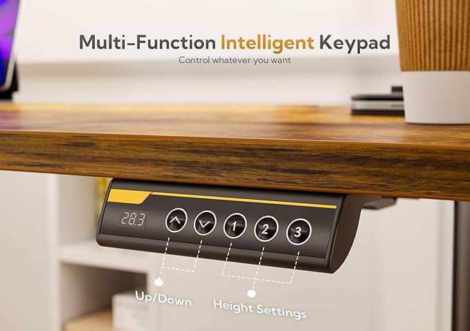 Seang Electric Standing Desk, Adjustable Height with 3 Memory Presets, 55x24 Inch Sit Stand with Splice Board for Home Office Computer Workstation, Black Frame/Rustic Brown Top