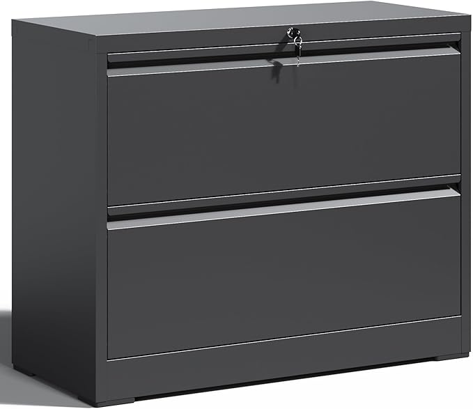 Locking File Cabinet with 2 Drawer Heavy Duty Large Metal Filing Cabinets Home Office Black Lateral File Cabinets Wide Steel Cabinet for Legal/Letter Size,Assembly Required