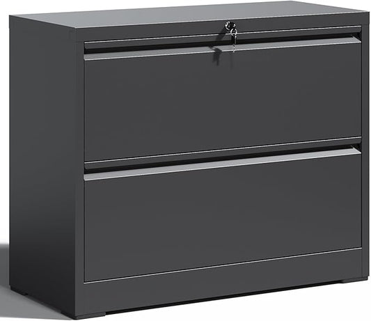 Locking File Cabinet with 2 Drawer Heavy Duty Large Metal Filing Cabinets Home Office Black Lateral File Cabinets Wide Steel Cabinet for Legal/Letter Size,Assembly Required