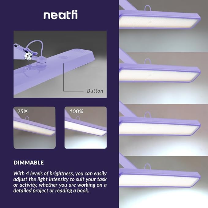 Neatfi XL 2,500 Lumens LED Task Lamp, 22 Inches Wide, 30W, 162 Pcs SMD LED, Eye-Caring, Desk Light with Clamp for Home, Office, and Study Room (Non-CCT, Lavender)