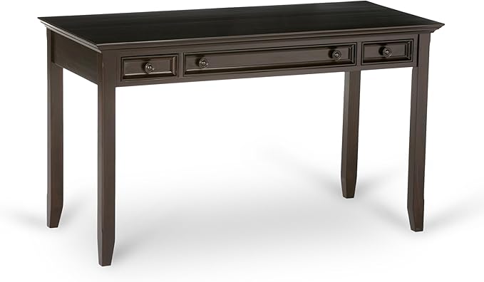 SIMPLIHOME Amherst Desk - 54-Inch Wide Solid Wood Writing Desk in Hickory Brown, Transitional Home Office Computer Table for Workspace or Study with 2 Drawers and Flip-Down Keyboard Tray