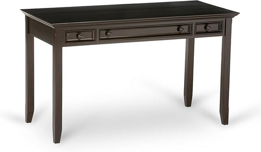 SIMPLIHOME Amherst Desk - 54-Inch Wide Solid Wood Writing Desk in Hickory Brown, Transitional Home Office Computer Table for Workspace or Study with 2 Drawers and Flip-Down Keyboard Tray