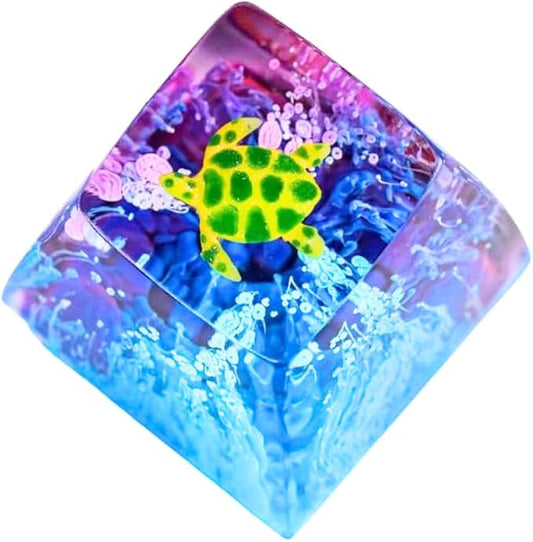 Sea Turtle Artisan Keycap Deep Blue Purple Ocean R1 SA Profile Custom Sea Creatures Keycaps 1U ESC Handmade Gaming Resin Key Cap Cherry MX Switch Compatible Mechanical Keyboard Turtle Lover Gift