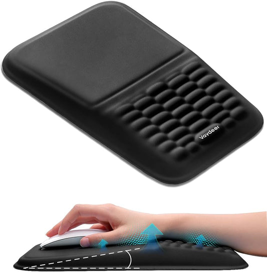 Vaydeer Ergonomic Mouse Pad with Wrist Support – Memory Foam Mousepad with Massage Bulge & Non-Slip PU Base, Relieves Carpal Tunnel Pain, Ideal for Computer, Laptop, Office & Home (11.7×7.6 in, Black)