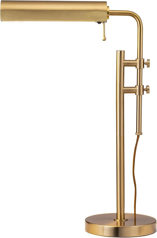 O'Bright Aurora LED Pharmacy Desk Lamp - Swing Arm, Industrial Design for Reading, Crafting, Work,10W LED, Adjustable Height 18.5-24.5 inches - Ideal for Living Room, Bedside, Office, Antique Brass