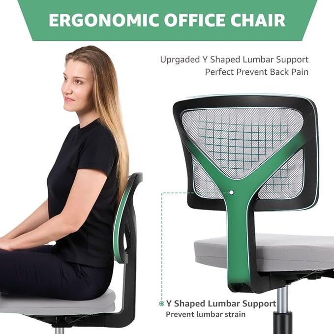 Armless Mesh Office Chair, Ergonomic Low Back Deskchair, Adjustable Rolling Task Computer Swivelchairs for Small Spaces Home Bedroom Study, Gray