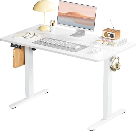 Smug Adjustable Height Standing Desk Electric Sit Stand Up Down Computer Table Ergonomic Rising Modern Lift Motorized Gaming Desktop Workstation for Work Home Office, 40" L X 24" W, White