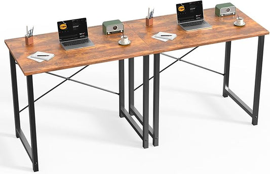 Sweetcrispy Small Computer Office Desk 32 Inch Kids Student Study Writing Work with Metal Frame Wood Tabletop Modern Simple Home Bedroom PC Table - Rustic, 2 Pack