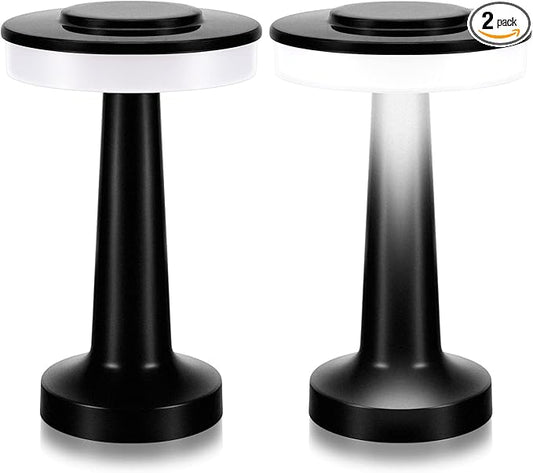 Riakrum Set of 2 LED Portable Cordless Table Lamp with Touch Sensor 3 Color Stepless Dimming Rechargeable Battery up to 15 Hours Cordless Table Light Wireless Lamp for Nursery(Black,2 Pcs)