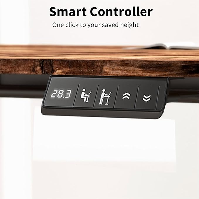 Standing Desk 55 x 24 inch, Electric Height Adjustable with Splice Board, Stand Up Desk, Sit Stand Desk Computer Desk for Home Office, Black Frame/Rustic Brown Top