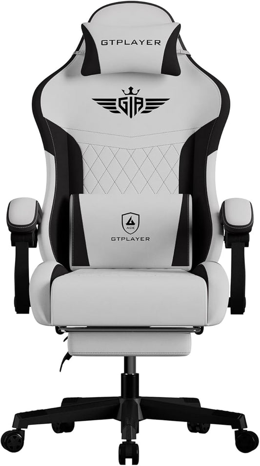 GTPLAYER Gaming Chair, Video Game Chairs with Footrest and Lumbar Support, Computer Chair for Adults with Extended Backrest, Ergonomic Reclining Silla Gamer, Fabric, Grey