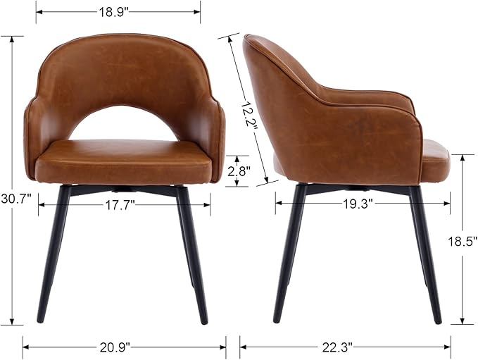 DUOMAY Swivel Dining Arm Chair Set of 4 PU Leather Upholstered Side Chair Modern Accent Guest Chair Home Office Desk Chair for Dining Room Living Room Office, Brown