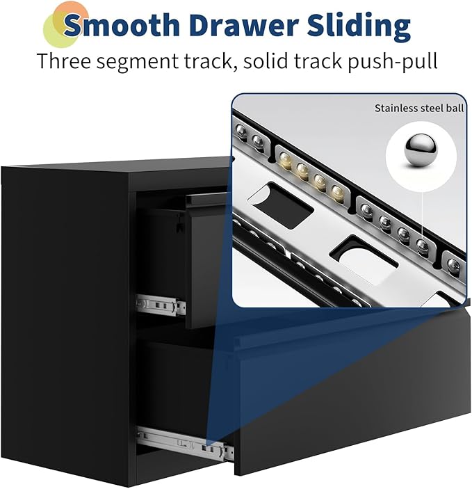 2-Drawer Lateral File Cabinet with Lock, Heavy Duty Metal Filing Cabinet for Letter/Legal/A4 Documents, Space-Saving Office Storage Organizer for Home Office, Easy Assembly, Black