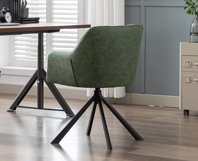 EALSON Comfy Leather Desk Chair Modern Computer Task Chair no Wheels Swivel Accent Chair with Mid Back Arm Chair for Living Room/Bedroom/Home Office, PU Green