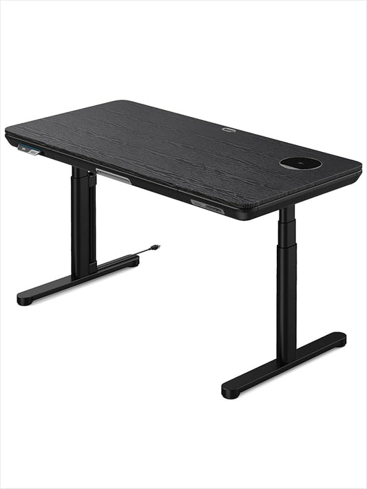 Smart Executive Electric Standing Desk, Wireless Charging, with Storage Drawer, Hidden Power Strip, Black