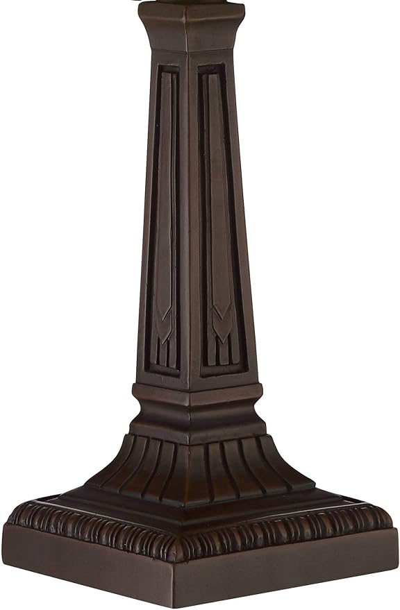 Robert Louis Tiffany Morris Mission Antique Tiffany Style Mini Accent Table Lamp LED 14 1/4" High Warm Brown Art Deco Stained Glass Shade Decor for Bedroom House Bedside Nightstand Home Office