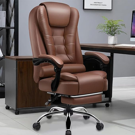 Office Chair Big and Tall Executive Desk Chair with Foot Rest, Ergonomic Leather Office Chairs High Back Computer Gaming Chair for Home Office, Brown