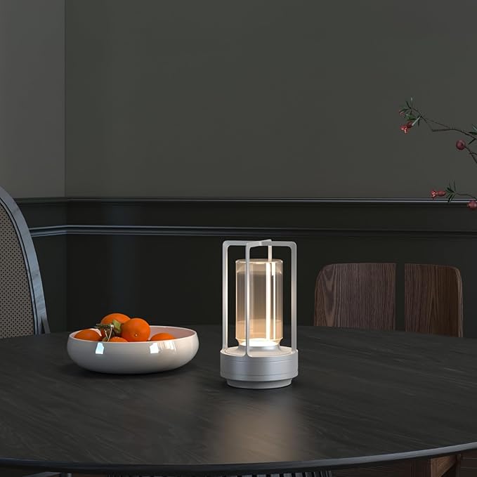 Portable Outdoor Table Lamp, Cordless Dimmable Touch Table Light, Rechargeable Battery Operated Small Lamp with 3 Colors and Brightness Control for Bedroom/Patio/Camping/Bar/Coffee Shop (White)