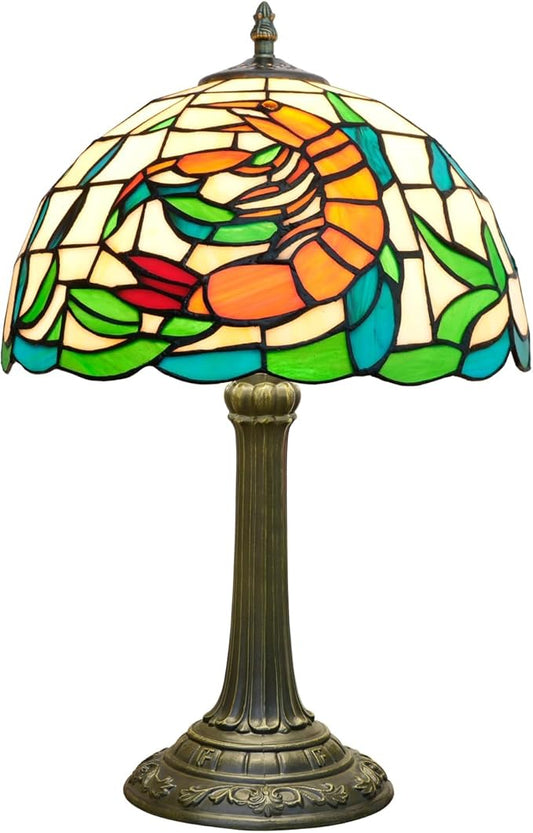 Tiffany lamp 12 inch Stained Glass lamp Orange Shrimp Warm Color Bedside lamp Suitable Bedroom Dormitory Dining Room Living Room Tiffany Style Retro Home Classical Art Decoration Handmade Craft Gift