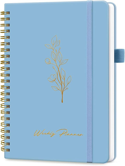 Undated Weekly Planner, Weekly To Do List Notebook with Goal & Habit Tracker Organizer, A5 Weekly Planner Notebook with Spiral Binding, 6.1" x 8.2" - Blue