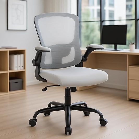 Office Chair – Ergonomic Desk Chair, Adjustable Lumbar Support, Flip-Up Armrests, Mesh Computer Desk Chair, Swivel Rolling Executive Gaming Chair for Home & Office (Gray)