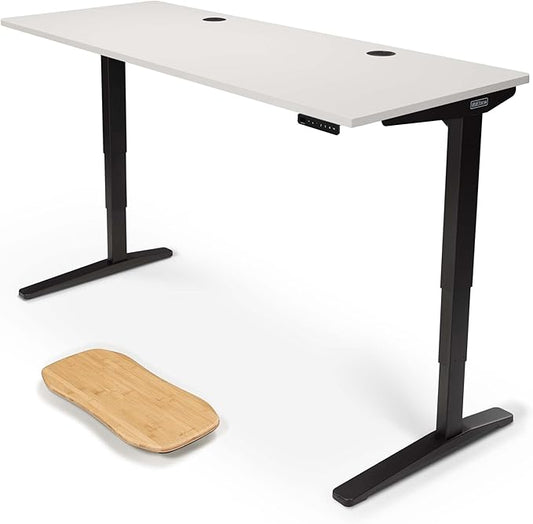 UPLIFTDESK V2 2-Leg Laminate White Standing Desk – Adjustable Height, Advanced 1-Touch Memory Keypad, Under Desk Cable Management, Wire Grommets & Rocker Board (Black C-Frame, 72 x 30 inch)