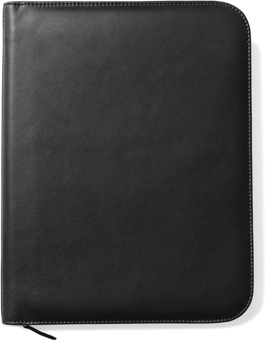 Premium Maruse Leather Portfolio Padfolio - Executive Folio for Men and Women with Zipper, Folio Document Organizer, Laptop Sleeve, iPad Case and Folder - Made in Italy, Black