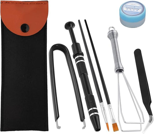 Keyboard Remover Tool Kit-7-Piece Set, Keycap Puller Include 5g Keyboard Lube, Switch Puller, Lubricating Pen, Cleaning Brush, Tweezers, 4-Jaw Gripper, and Key Cap Puller