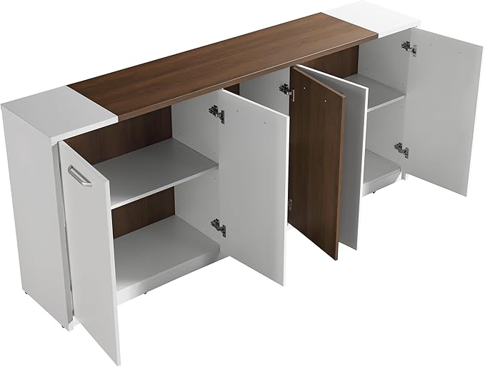 Leon 87" Wood Office Furniture Set of 3pcs | Executive Right Side L Shaped Corner Desk & File Drawers w/Telescopic Rail | Coffee Table | Storage Cabinet w/Chrome Handles | Modern Home Workstation