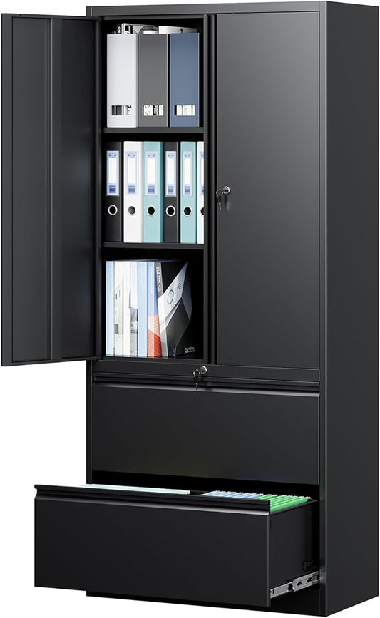 Letaya File Cabinet for Home Office, Metal Storage Cabinets with Adjust Shelves and Lock,2 Drawers Filing Cabinets-Hang Legal/Letter/A4/F4 Size Filing-Black
