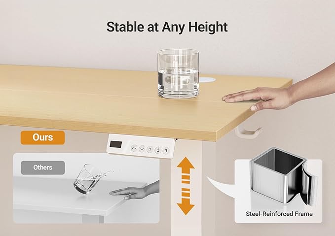 Seang Electric Standing Desk Adjustable Height, 55 x 24 Inch Sit Stand Desk with T-Shaped Frame, 3 Memory Presets & Cable Management for Home Office Computer Workstation, White Frame/Nature Top