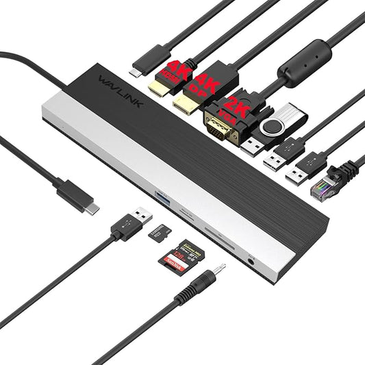 WAVLINK USB C Docking Station Triple Display (DP+HDMI+VGA), 85W PC Charging, SD TF Card Reader, Gigabit Ethernet, 4 USB Ports for Dell XPS 13/15,Lenovo Yoga, MacBook Pro, etc