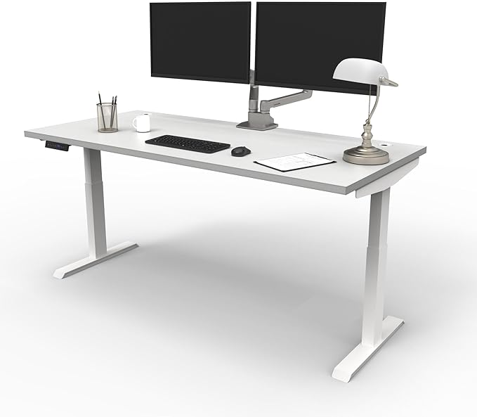 Lift It, 66"x30" Electric Height Adjustable Desk for Office or Home, Dual Motor and 4 Memory/USB Charging LED Control, Brite White Top and White Frame