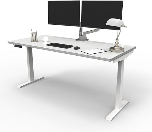 Lift It, 66"x30" Electric Height Adjustable Desk for Office or Home, Dual Motor and 4 Memory/USB Charging LED Control, Brite White Top and White Frame