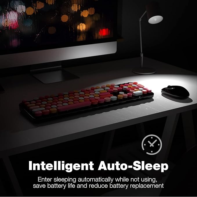 Wireless Keyboard and Mouse Combo - GEEZER Coal Black Full-Sized Colorful Keyboard 104 Keys - USB 2.4 G Receiver Plug and Play with Round Keycap Typewriter Keyboards, for Windows, PC, Laptop, Desktop