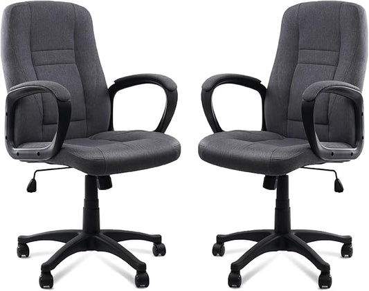 CLATINA Grey Cloth Breathable Fabric Office Desk Chair, Adjustable Height Mid Back Support Swivel Chairs Ergonomic with Arms and Wheels Comfortable Upholstered,300 LBS,Set of 2