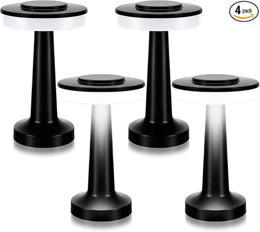 Riakrum Set of 2 LED Portable Cordless Table Lamp with Touch Sensor 3 Color Stepless Dimming Rechargeable Battery up to 15 Hours Cordless Table Light Wireless Lamp for Nursery(Black,4 Pcs)