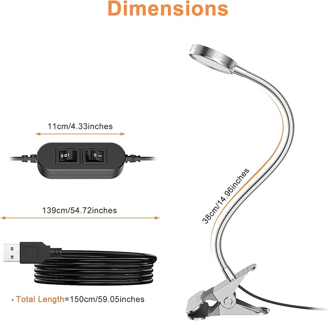 LEPOWER Clip on Light/Reading Light/Book Lights/Desk Lamp Color Changeable/Night Lights Clip on for Desk, Bed Headboard and Computers, Adapter Included, Silver