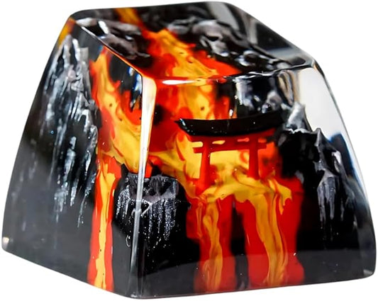 Red Torii Gate Japanese Shrine Artisan Keycap with Volcano R1 SA Profile Custom Keycaps 1U ESC Handmade Gaming Resin Key Cap Cherry MX Switch Compatible Mechanical Keyboard Japan Lover Gift