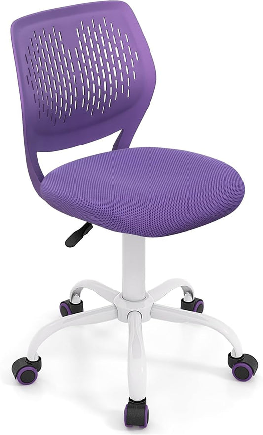POWERSTONE Small Desk Chair with Wheels Home Office Chair Mid Back Armless Computer Task Chair Adjustable Swivel Rolling Chair for Small Space Purple