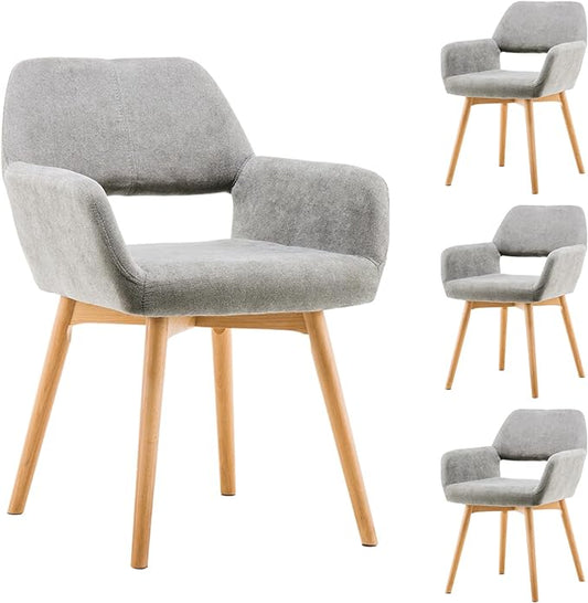 Mid Century Modern Dining Chairs Set of 4 & 2 & 6 Comfy Accent Chair Upholstered Kitchen Dining Living Room Chairs for Bedrooms Waiting Room Home Arm Desk Chair No Wheels (Gray, 4)