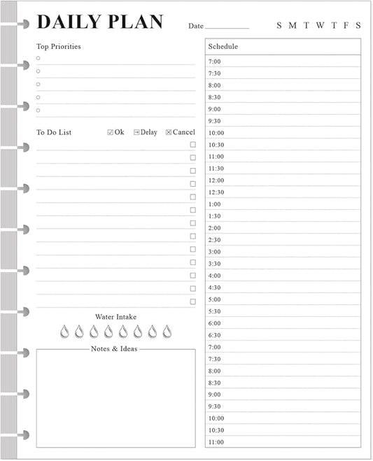 Undated Daily Planner Refill - 11 Disc Discbound To Do List Refills, Letter Size 100 Sheets/200 Pages Planner and Lined Insert, 100 gsm White Paper, 8.5'' x 11''