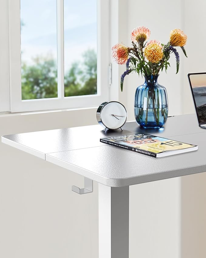 ErGear Height Adjustable Electric Standing Desk, 55 x 28 Inches Sit Stand up Desk, Large Memory Computer Home Office Desk with Two-Piece Desktop (White)
