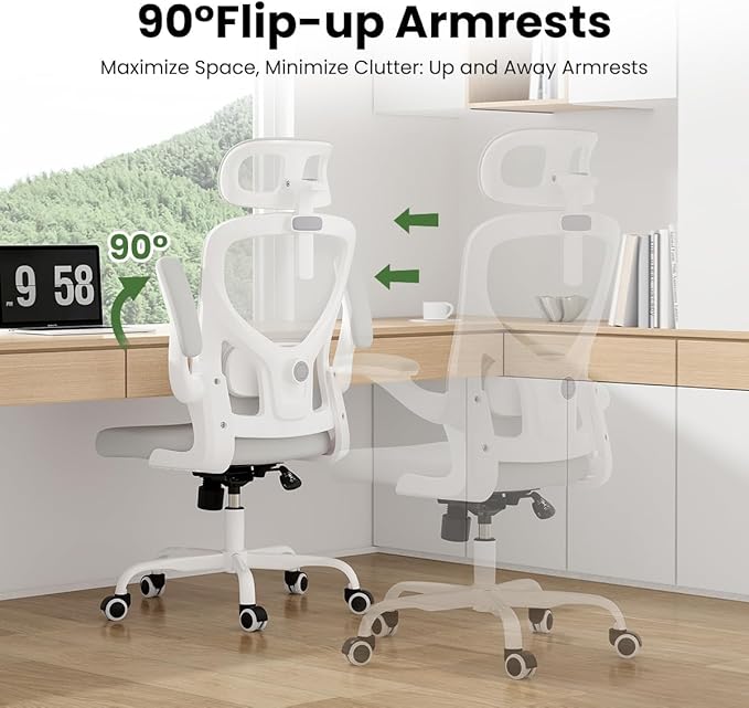 Soohow Ergonomic Office Chair, Office Mesh Desk Chair with Adjustable Lumbar Support Armrests, Comfy Computer Desk Chair with Headrest, for Home and Office, White & White