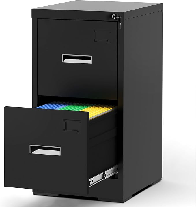 2-Drawer Locking Vertical File Cabinet, Metal Storage Cabinet for Office/Home – Secure Vertical Filing for Letter/Legal/A4/F4 Documents, Easy to Assemble Steel Cabinet