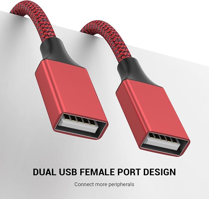 1FT USB Splitter 3 in 1 Out, A Male to 3 Female Extension Cable, USB Y Splitter Support Charging and Data Transfer for TV/PC/Laptop/MacBook/Keyboard/ PS4/ PS5/ Flash Drive/LED Etc.(Red)
